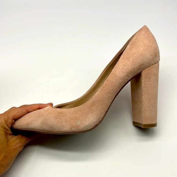 Saks Fifth Avenue - Light Pink Suede Pointed Toe Block Heels Size 7.5 - Picture 12 of 16
